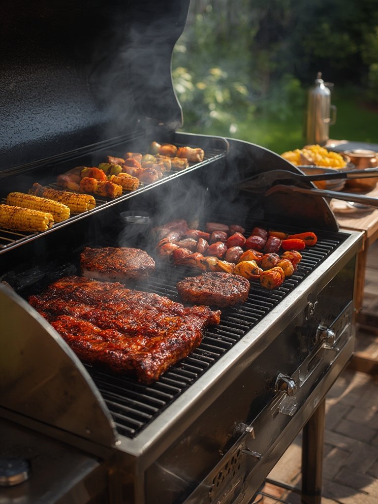 charcoal smoker in action